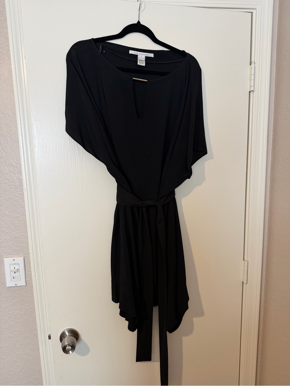 Diane Von Furstenberg Black Draped Tie-Waist Dress
